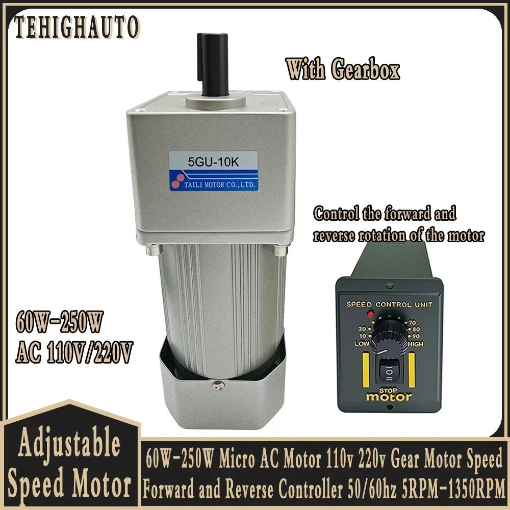 200W 250W Micro AC Motor Kit 220V Gear Motor Speed Forward and Reverse Controller+Single Phase Asynchronous Motor 50/60hz ForCNC