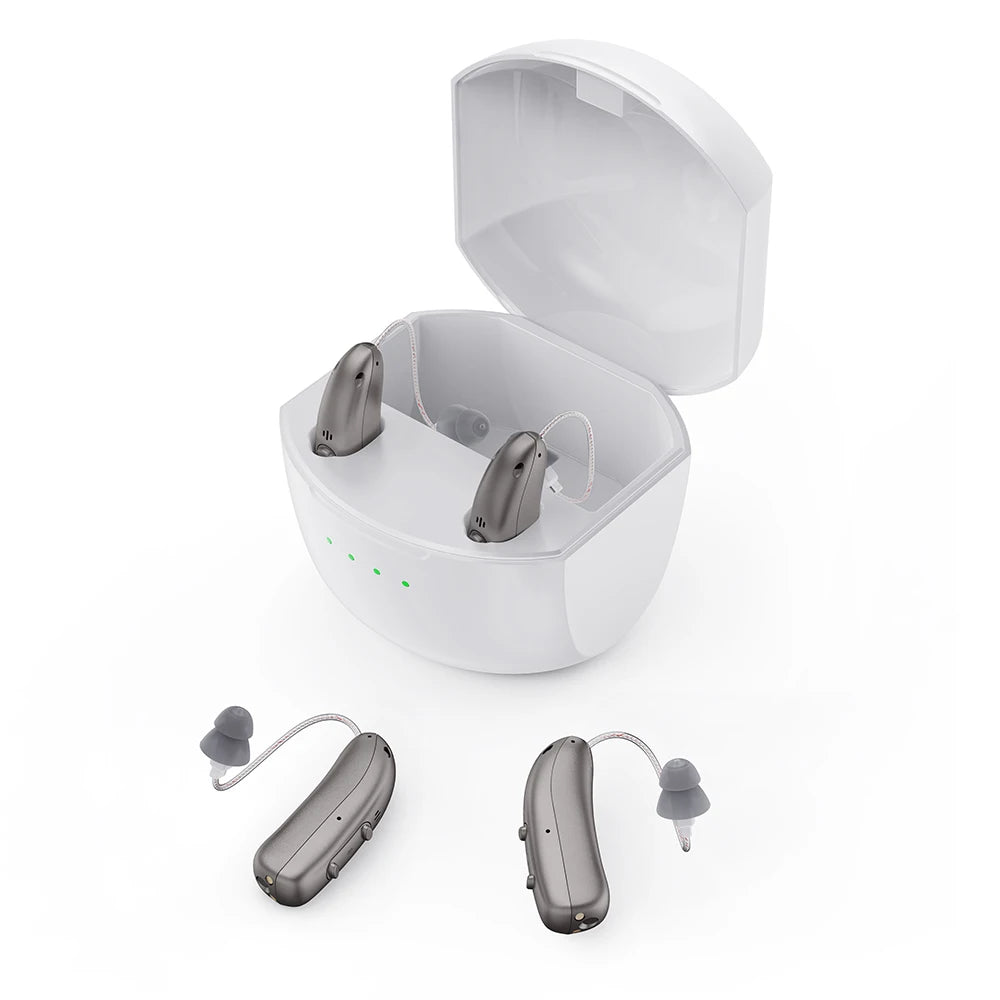 Mirasing Hearing Aids，Bluetooth RIC Hearing Aid - 2025 Rechargeable BTE with Noise Cancelling & Charging Case