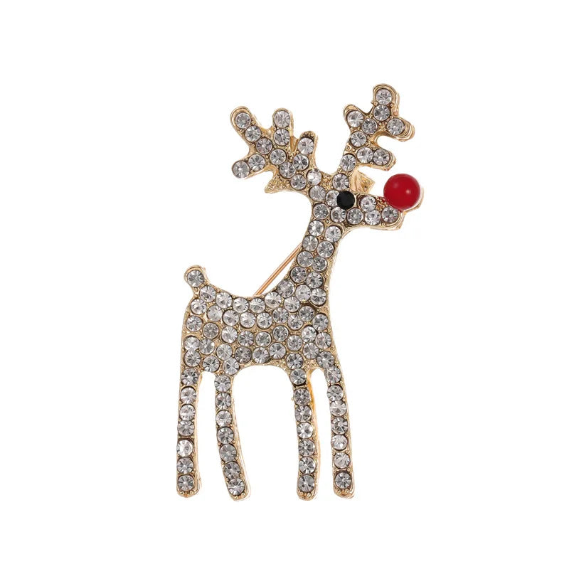 New Christmas Brooch Shiny Crystal Christmas New Year Accessory Pin Snowman, Elk, Christmas Tree Series Decoration Jewelry Gift