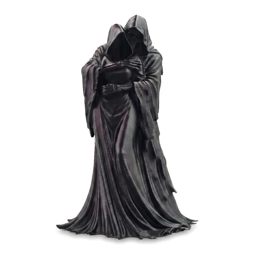 1pc Halloween Ghost Ornament，Dark-Style Grim Reaper Embracing Small Statue，Home Bookshelf Desktop Craft Decor Ornament