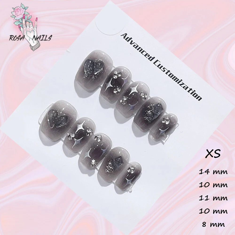 Punk Dragon Charms Press on Nail Artificial Long False Nails XS Black Dragons Goth Presson Tips Butterfly Fake Nail y2k Pressons