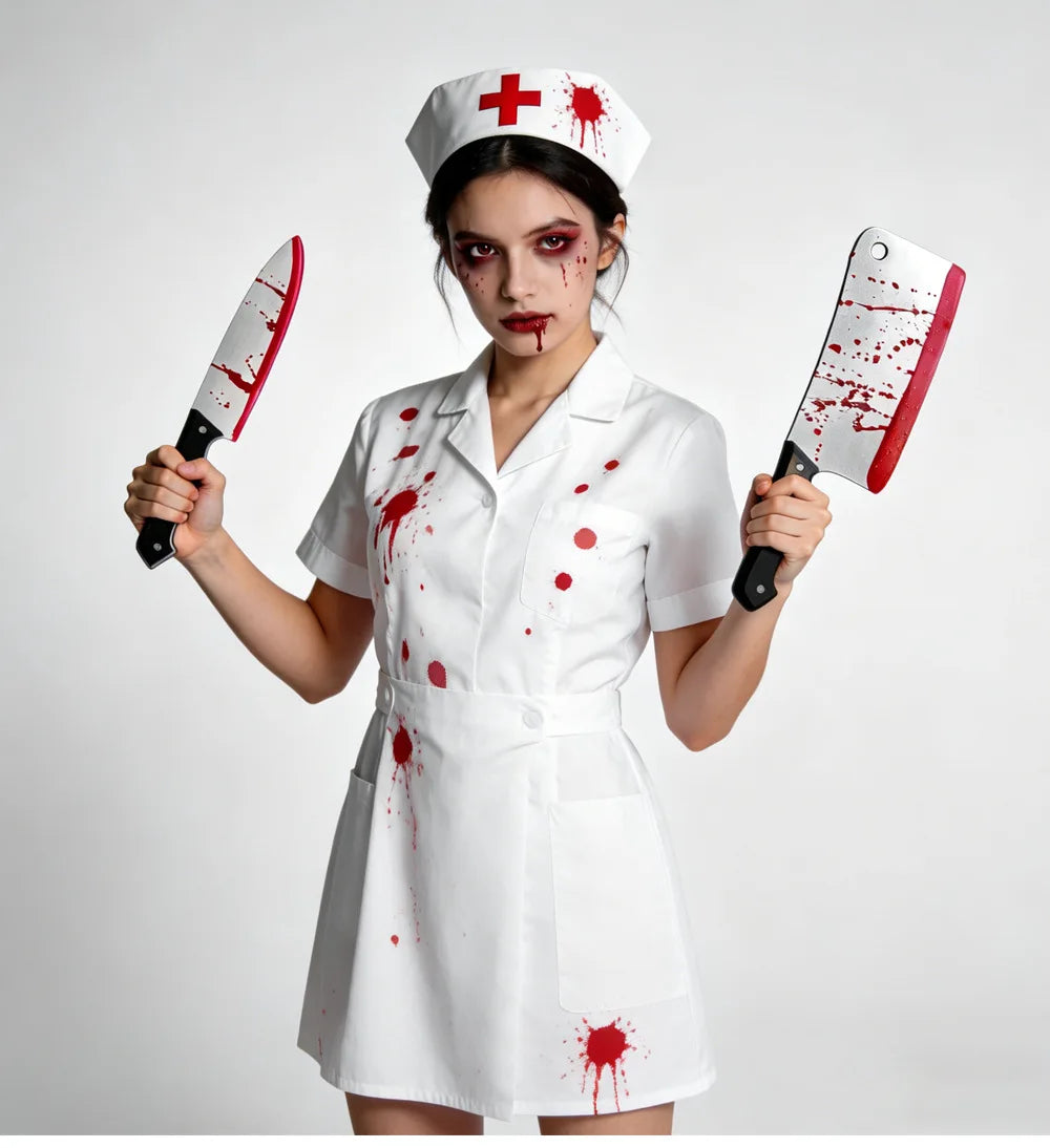 Halloween realistic props - blood-spreading axes, chainsaws, plastic knives for costumes, party cosplay props