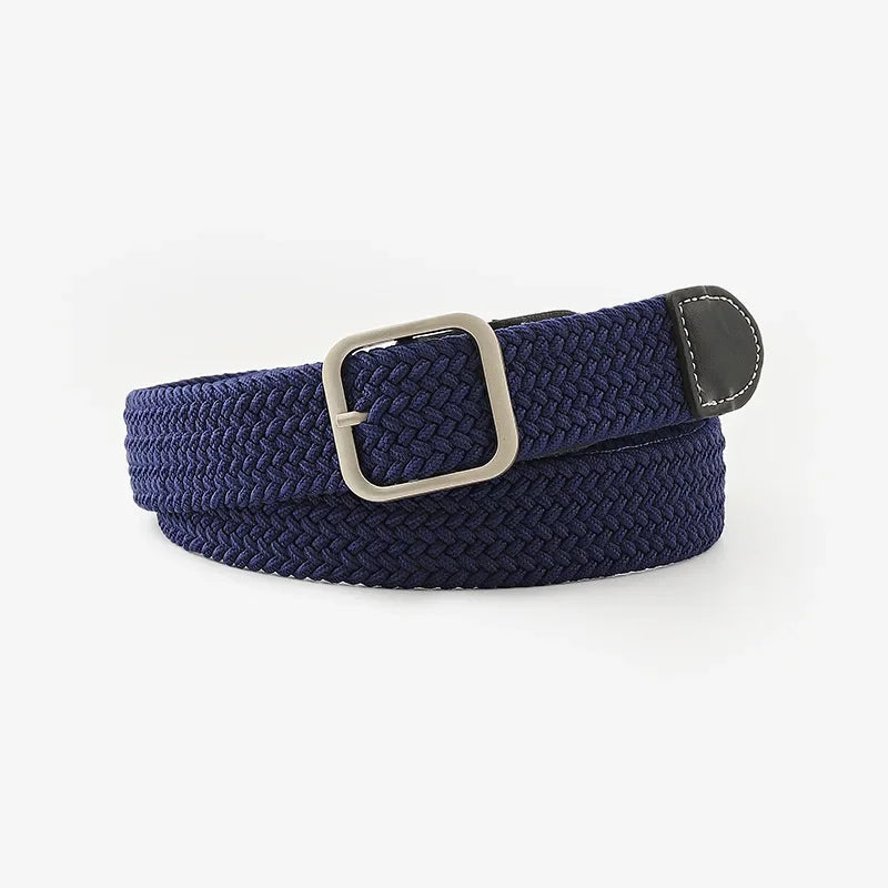 107cm Casual Knitted Pin Buckle Women Belt Woven Canvas Unisex Canvas Elastic Belts  Women Jeans Pin Buckle Versatile Men Belt