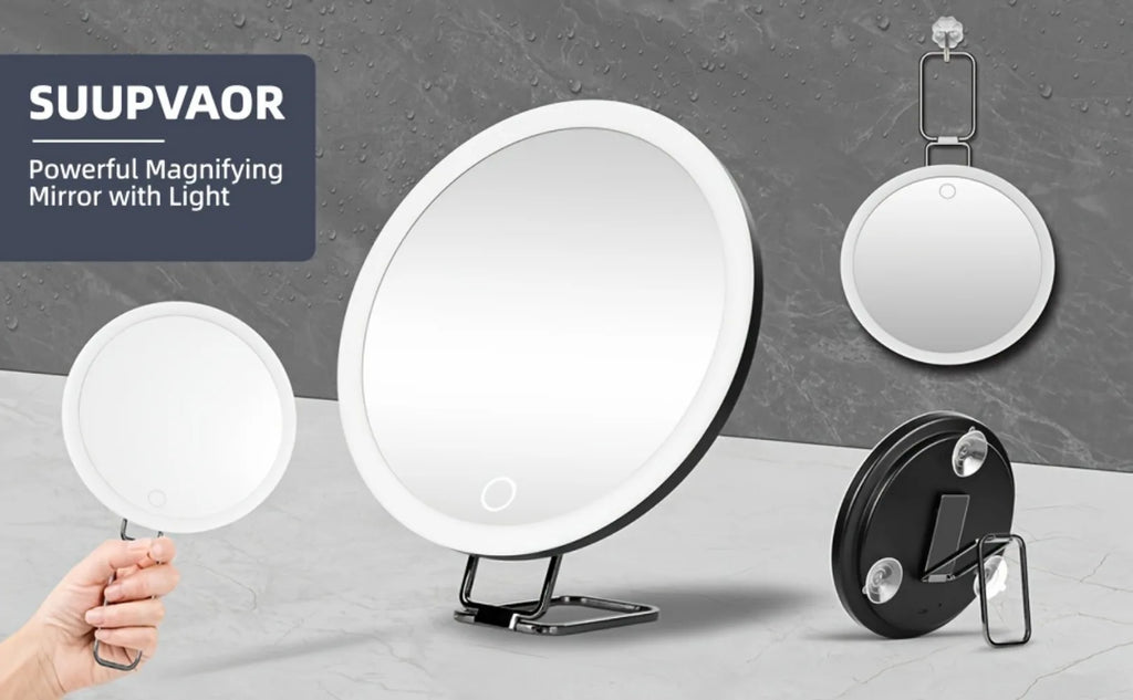 Rechargeable LED Makeup Mirror 1 Box 6 Inch Adjustable Lighted  Portable Compact Travel Cosmetic Mirror with Magnification 30X
