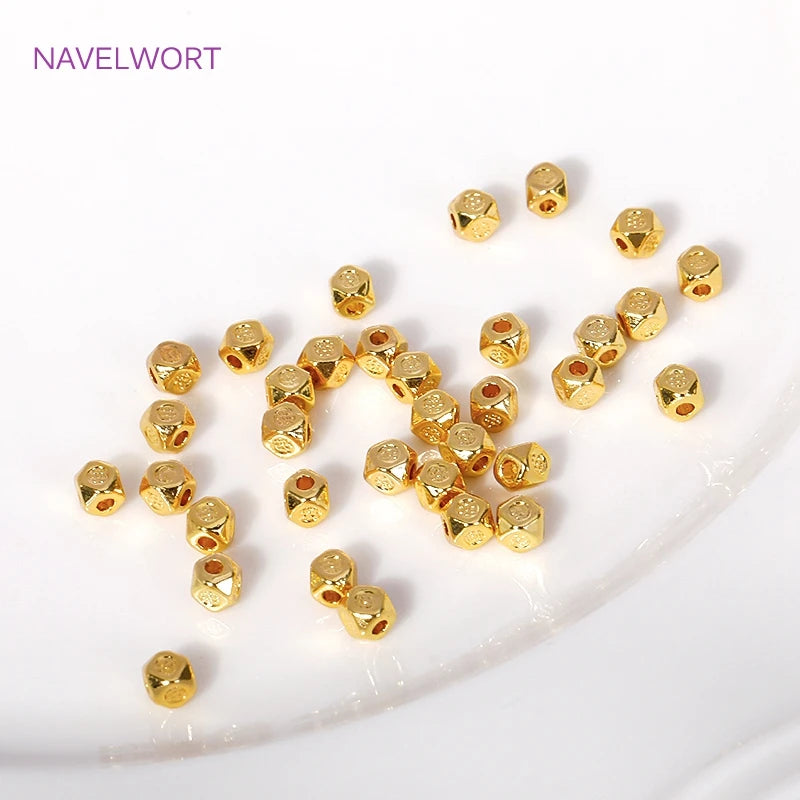 Multi-Faceted Brass 18K Gold Plated 3.5mm Cube Beads For Fashion Jewelry Making Supplies,Beads For Beading DIY Accessories