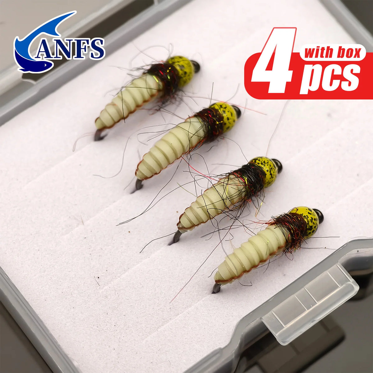 ANFS 4pcs Tungsten Jig Nymph Flies with Fly Box -Nymph Trout, Hand Tied Trout, Trout Fly Fishing Gift