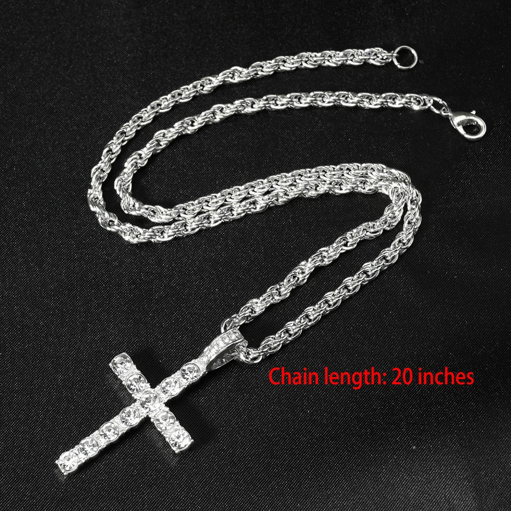 New Iced Out Stacked Crosses Pendant Necklaces for Men With 13mm Cuban Chain Hip Hop Cross Rhinestone Jewelry pendant Gift