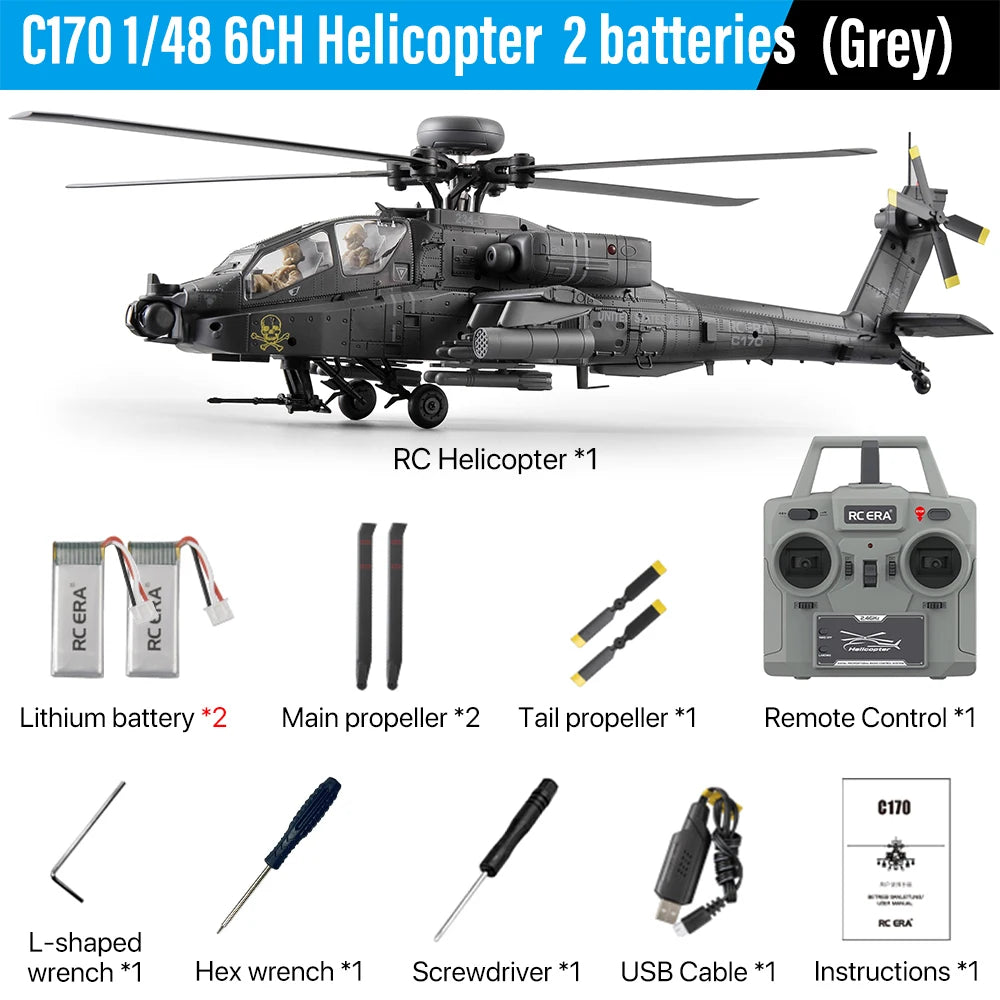 2026 New RC ERA C170 AH-64 Apache 1:48 Auto Stabilized Helicopter