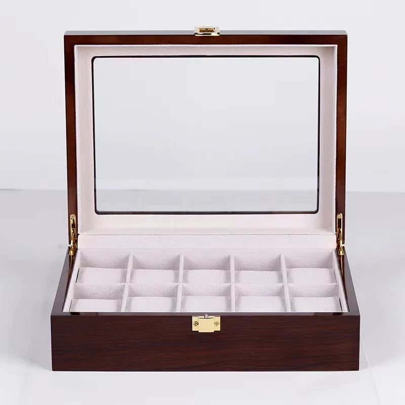 Luxury Handmade Wood 6/10/12Grids  Watch Clock Box for Men's and Women's Jewelry Storage Packaging Box Watch Organizer Display
