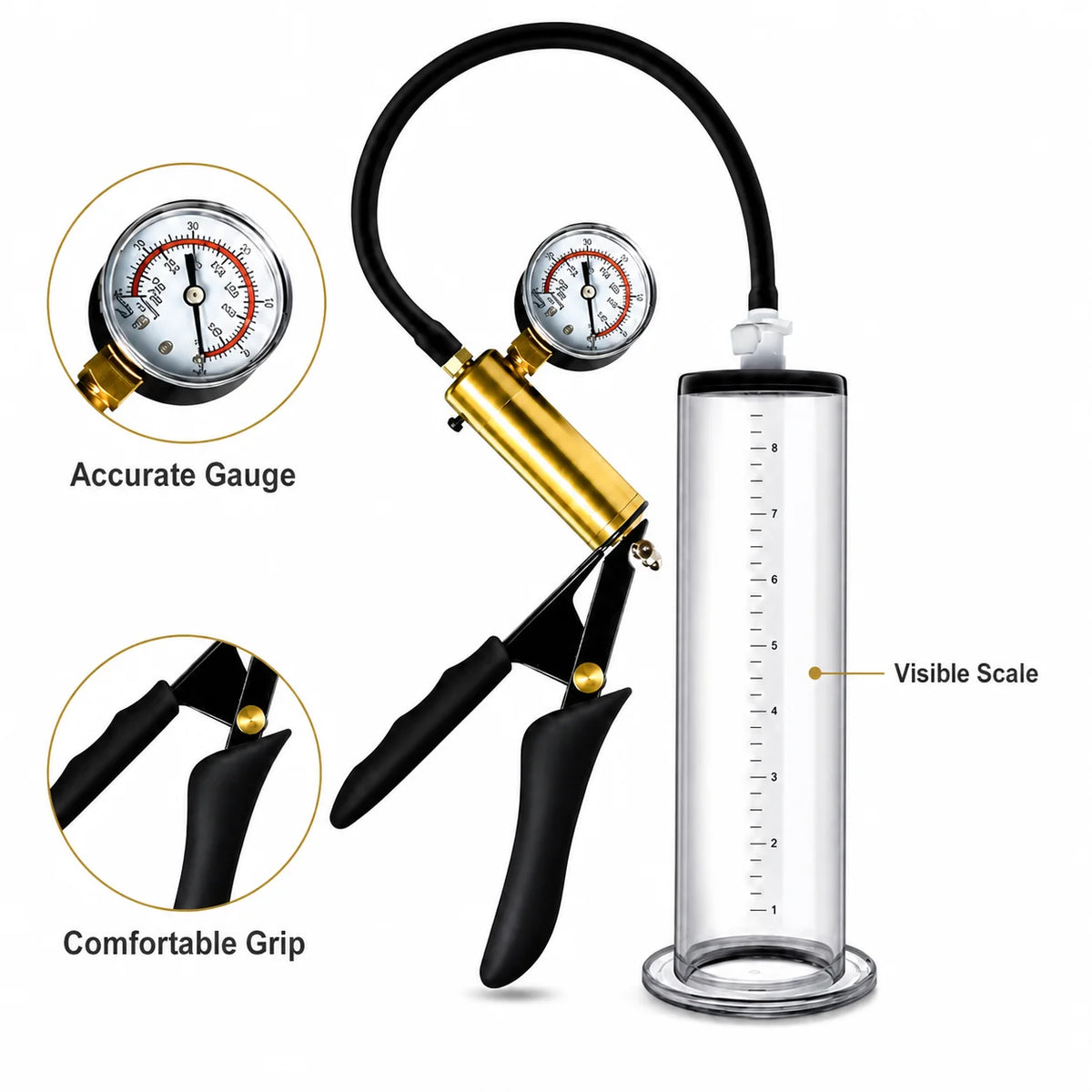 Men Adjustable Vacuum Training Kit with Transparent Acrylic Cylinder, Metal Pressure Dial, and Hand Pump for Home Use