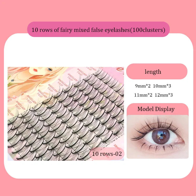 Anlinnet Fishtail + A-type Mixed Hair Five Rows Mixed Natural False Eyelashes Self-Grafting Single Cluster Eyelashes Eye Lash Fa