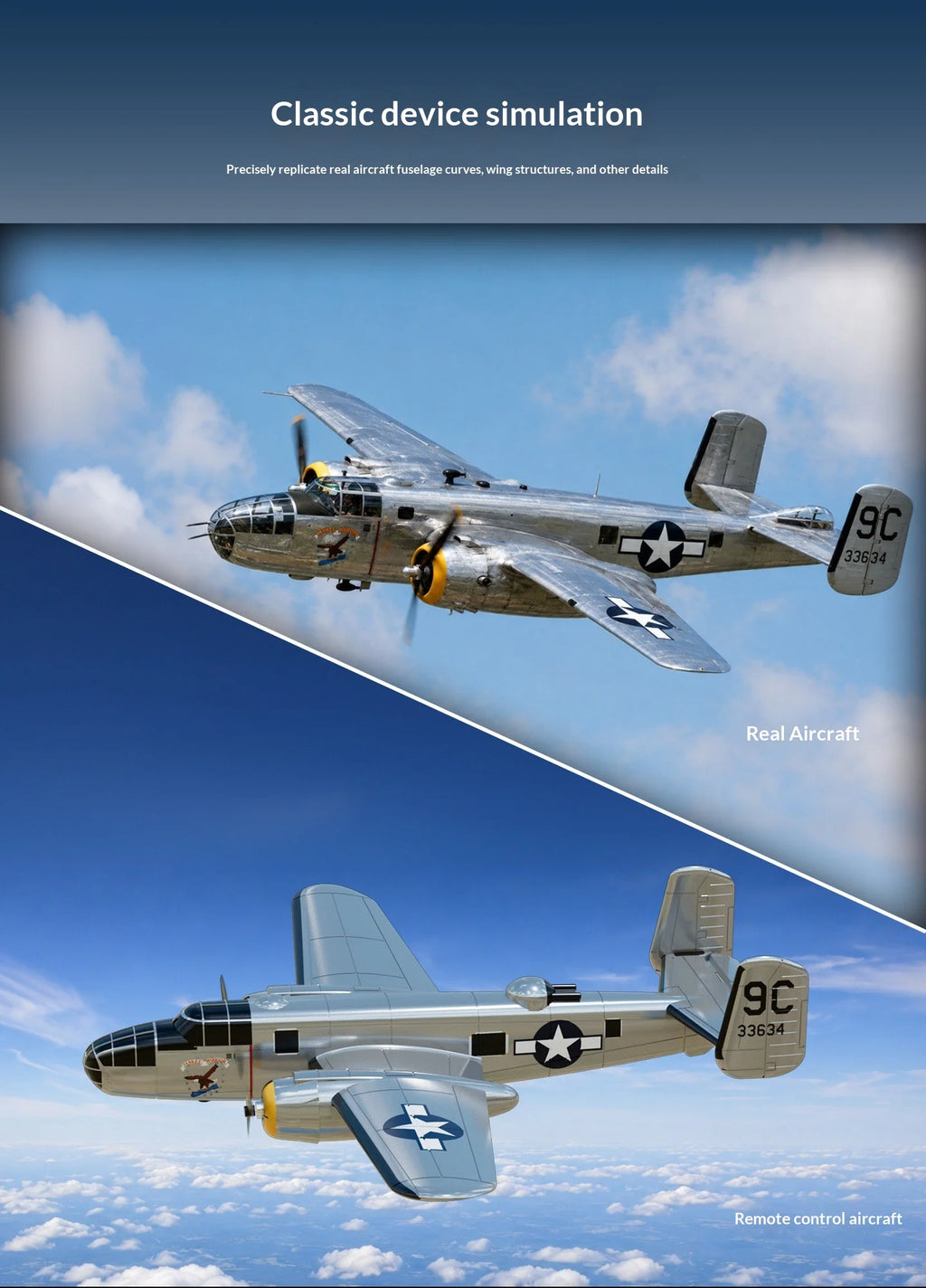 Volantex B25 Mitchell Bomber Remote Control Rc Fixed Wing 3 Channel Dual Motor Foam Airplane With Xpilot Stabilization System