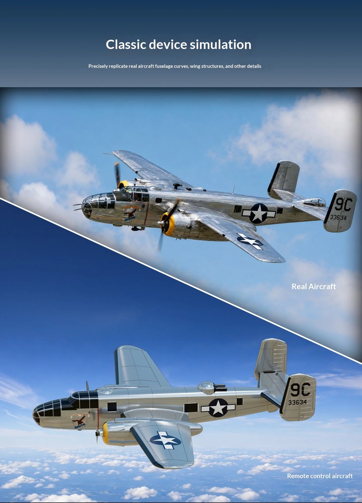 Volantex B25 Mitchell Bomber Remote Control Rc Fixed Wing 3 Channel Dual Motor Foam Airplane With Xpilot Stabilization System