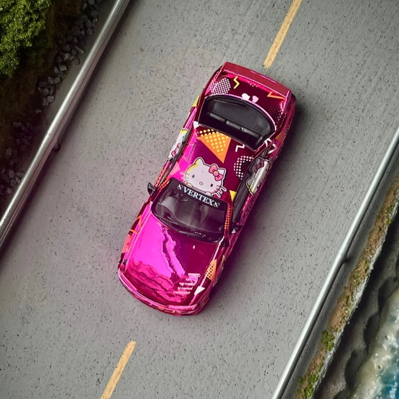 Hot! Tarmac Works Vertex Silvia S14 Hello Kitty Pink Chrome 1:64 Limited Edition Car Model Collectible Toy For Boy Enthusiasts