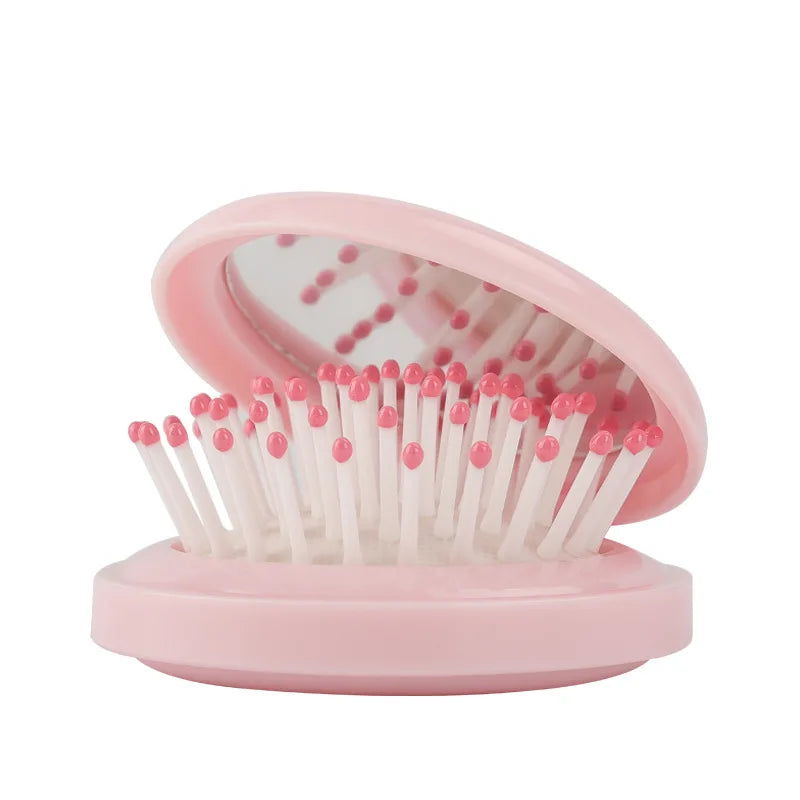 Mini Pocket Mirror Folding Comb Girl Women Portable Round Pocket Small Travel Massage Hair Brush with Mirror Styling Accessories