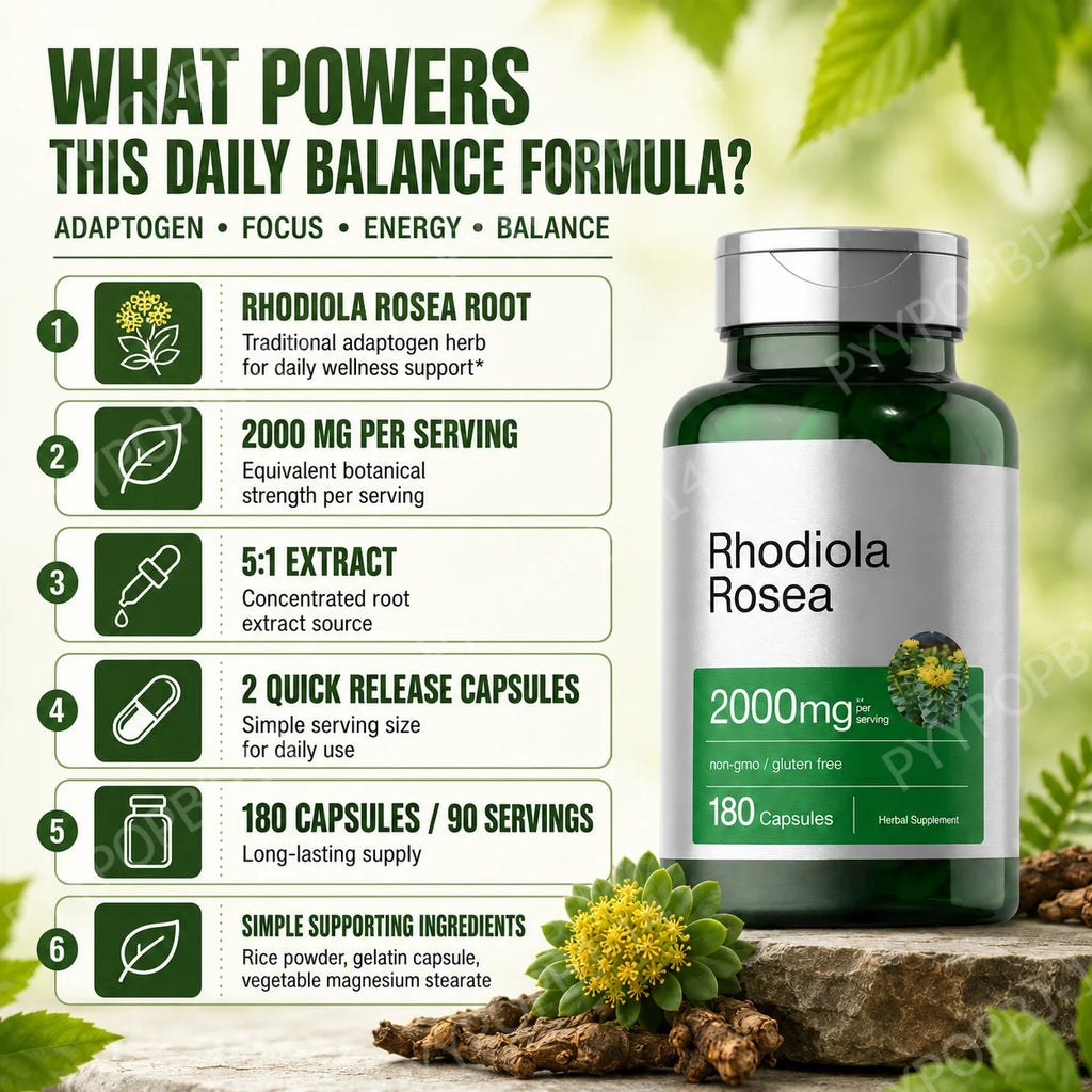 Rhodiola Rosea Root Extract 2000mg Equivalent Herbal Dietary Supplement 180 Capsules