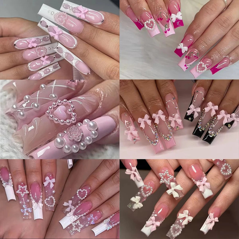 1 Box Pink White Black Resin Flatback Bow Charms 6 Grids 30Pcs For Acrylic Nails Household Salon Manicure Supply