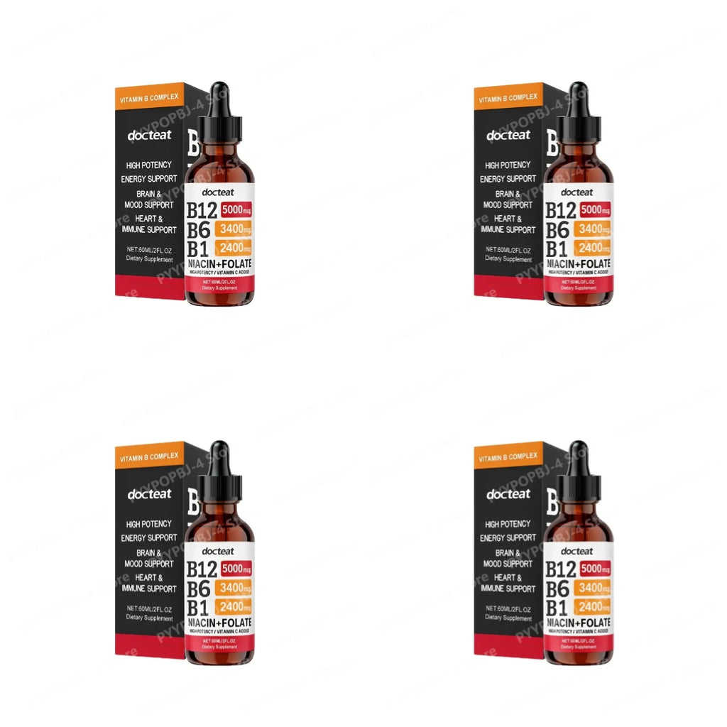 Docteat B Complex Drops 60ml High Potency B12 5000mcg Methylcobalamin Energy Brain Mood Heart Immune Support Non GMO Vegan