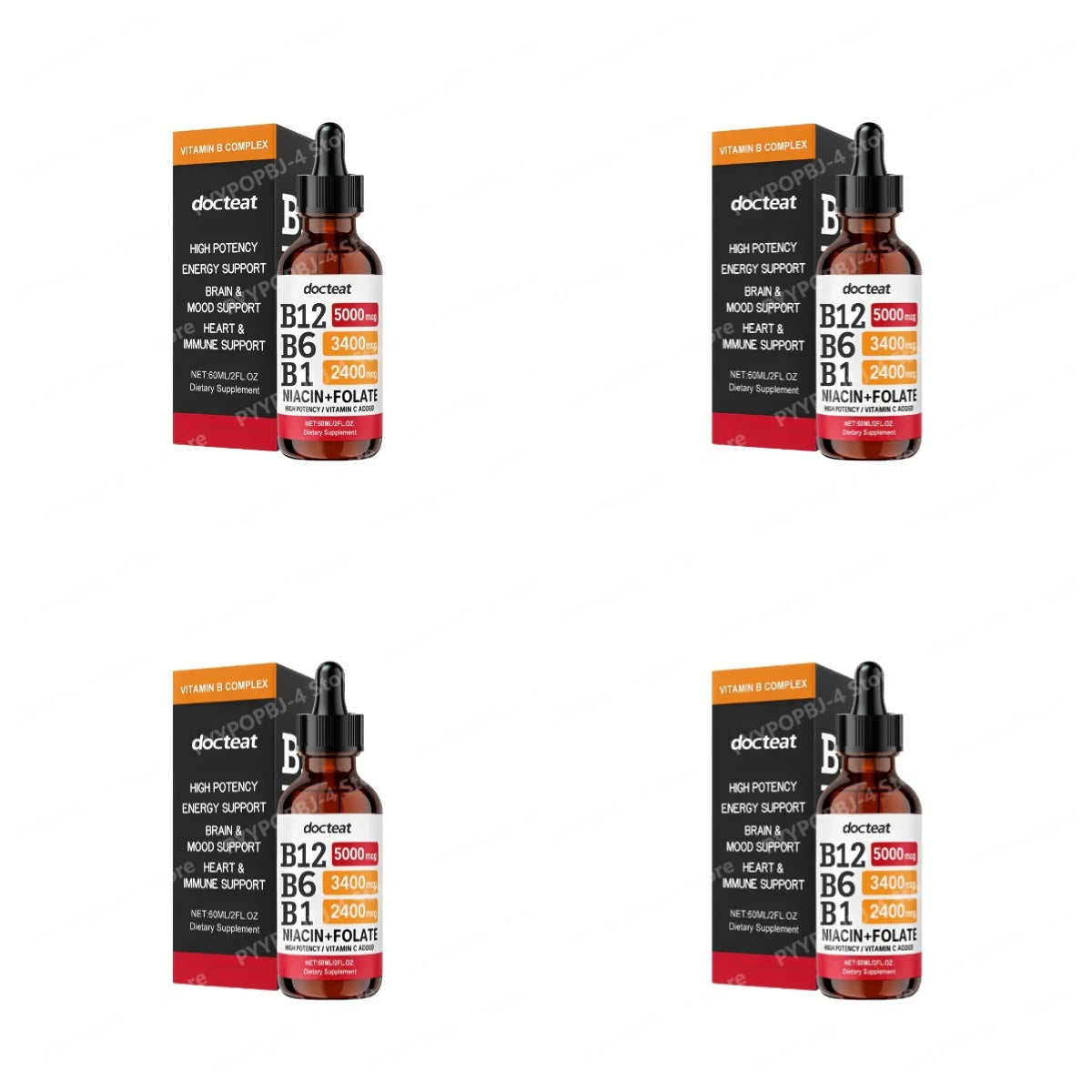 Docteat B Complex Drops 60ml High Potency B12 5000mcg Methylcobalamin Energy Brain Mood Heart Immune Support Non GMO Vegan