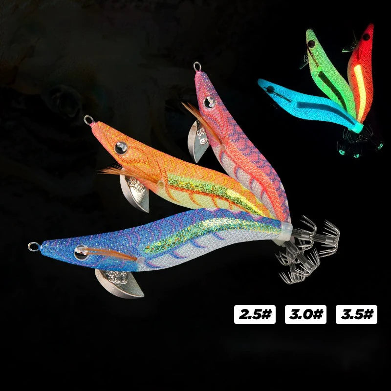 1pc 2.5#3.0#3.5# Glow Sea Fishing Lure Luminous Shrimp Squid Jigs Set Artificial Cuttlefish Octopus Winter Fishing