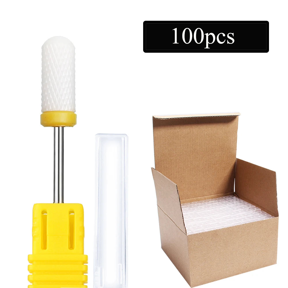 100pc/Set Nail Drill Bit Rotary Ceramic Bits Electric Manicure Milling Cutter For Machine Cuticle Remove Burr Nail Tool