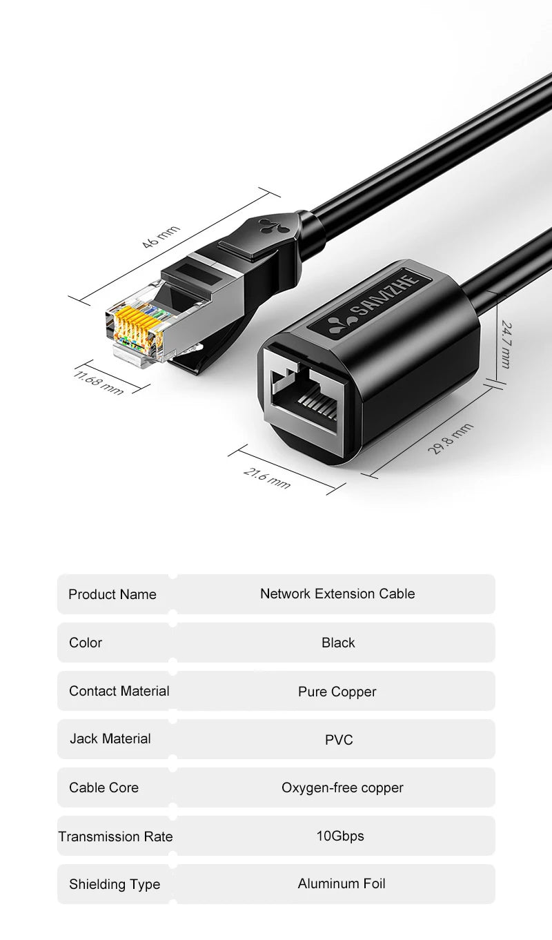 SAMZHE RJ45 Ethernet Extension Cable Adapter CAT6 Network Patch Cords Shielded Compatible with CAT 6 5E  5