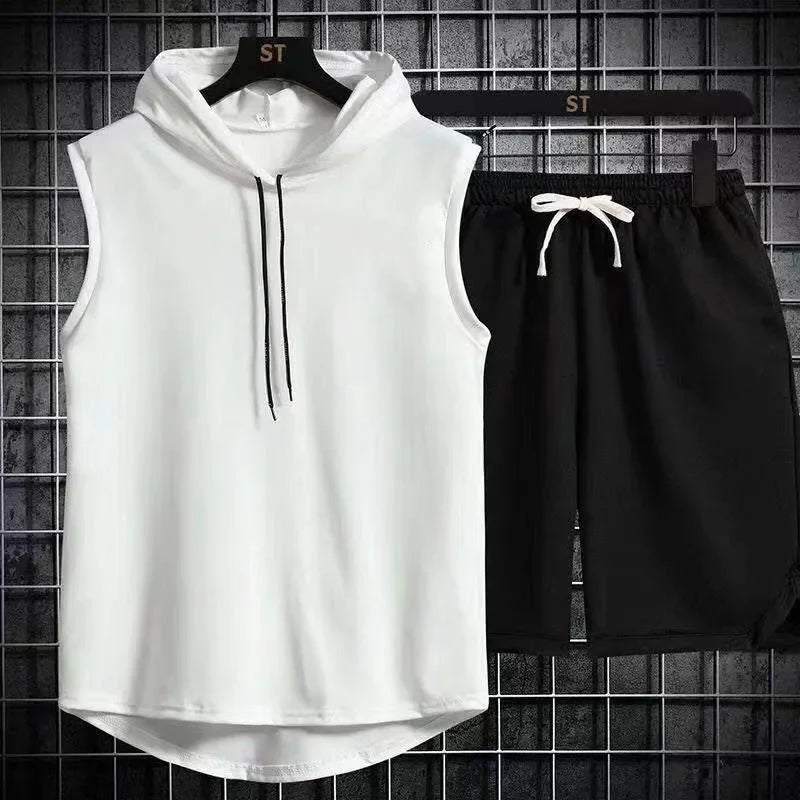 2025 Summer New Men's Two-Piece Casual T-shirt and Shorts Set Men's Sports Set Fashionable Short-Sleeved Sports Set Hooded T-shi
