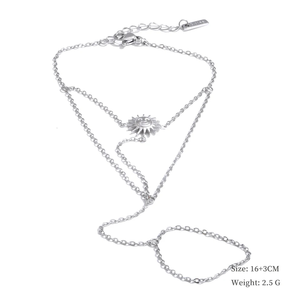 Yhpup Hot Style Zirconia Round Back of Hand Chain Finger Bracelet Bangle Stainless Steel Chic Fashion Jewelry Wholesale 2025 New