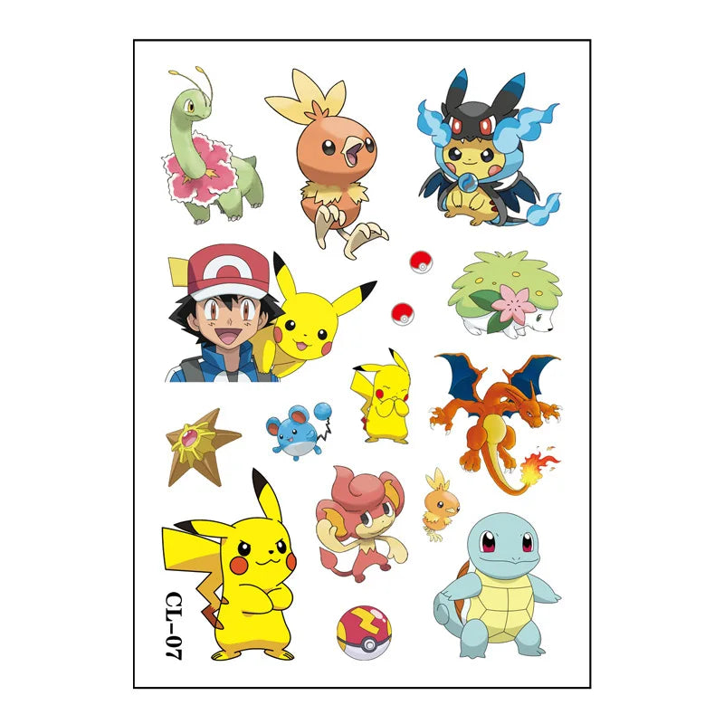 1Pcs New Pokemon Tattoo Stickers Pikachu Action Cartoon Temporary Tattoos For Funny Birthday Gift