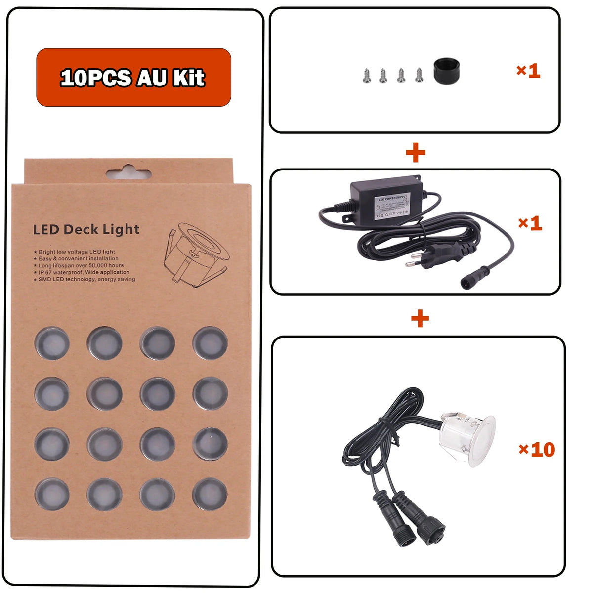 10/16PCS LED Deck Light Outdoor Wateroof DC12V Recessed Underground Bulb Lamp EU/AU/UK/US Plug For Courtyard Garden Step Stairs