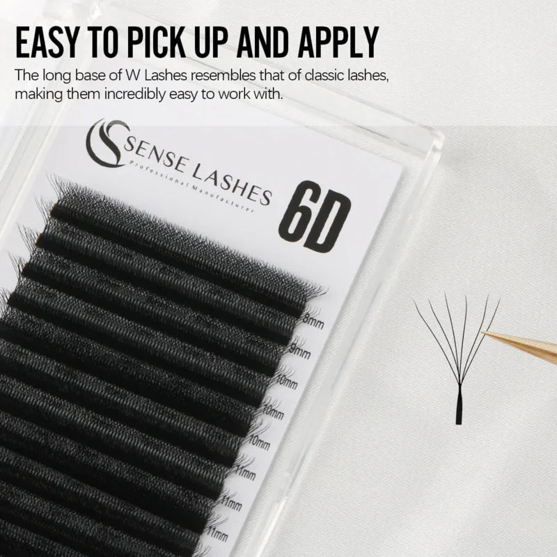 SENSE LASHES 6D W Shape Eyelash Premade Volume Fan Lashes Automatic Flowering Natural Soft Light Full Dense Eyelash Extensions