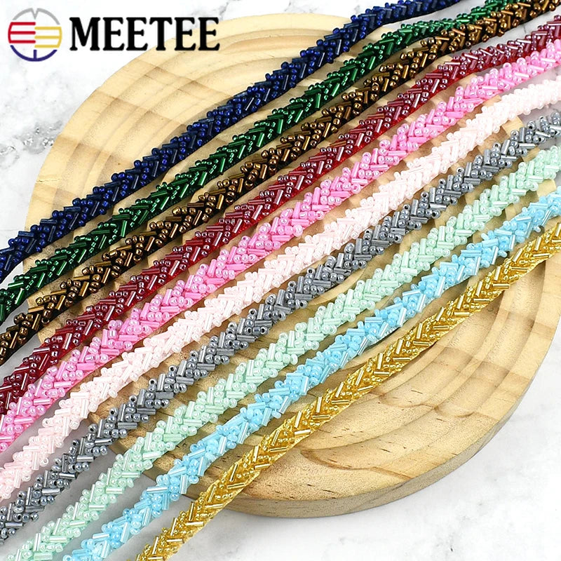 2/5/10Yards 7mm Beaded Lace Ribbon Sewing Wedding Dresses Laces Trim Decorative Trimmings Stitching Fabric DIY Crafts Materials