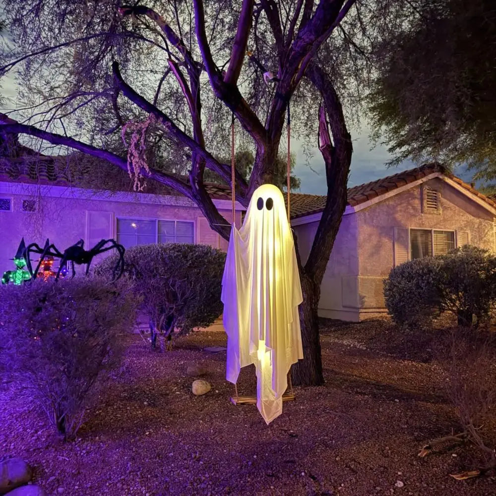 Luminous Halloween Hanging Swing Ghost Large Adjustable Brightness Yard Flying Ghost Swing Ornament LED Remote-controlled