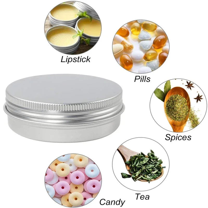 10Pcs 5g-60g Portable Aluminum Tin Jars For Creams Balm Nail Candle Cosmetic Container Refillable Tea Cans Metal Box Candle Jars