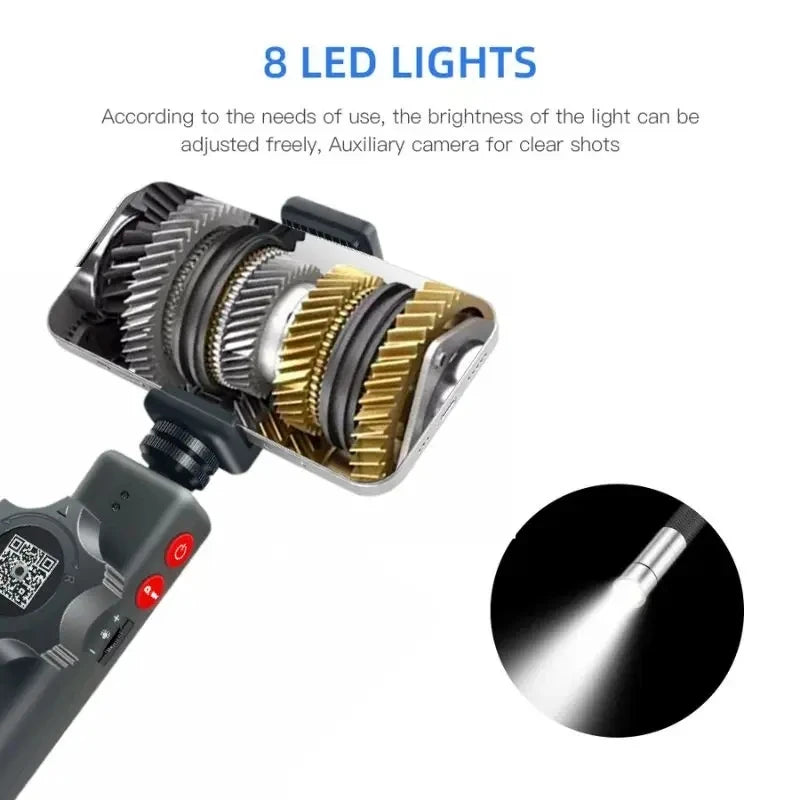 6.0MM/8.0MM 2.0MP 180 Degree Steering Industrial Endoscope Cars Inspection Borescope Camera With 8 LED for iPhone Android PC