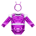 Toddler Boys Girls Shiny Alien Dress-up Costume Jumpsuit Cap Sleeve Zipper Metallic Romper for Photography Halloween Theme Party
