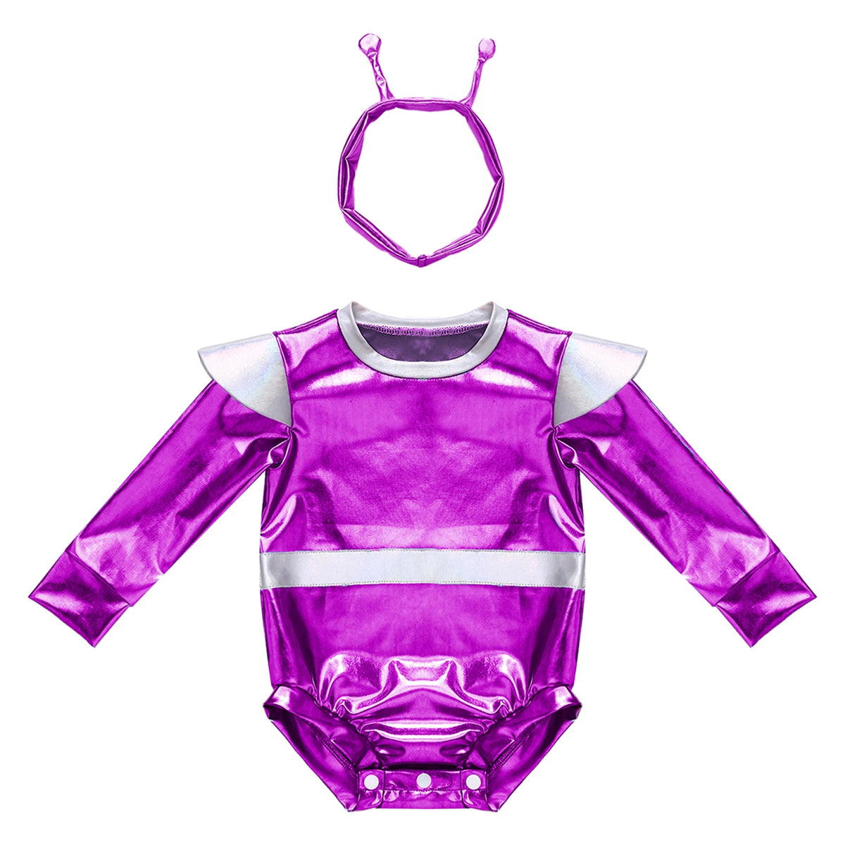Little Boys Girls Halloween Theme Party Metallic Shiny Alien Rompers Space Robot Astronaut Dress Up Jumpsuit Photography Costume