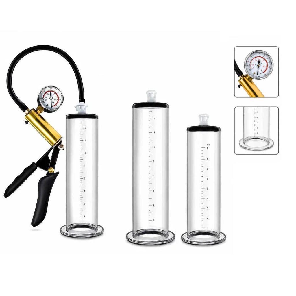 Men Adjustable Vacuum Training Kit with Transparent Acrylic Cylinder, Metal Pressure Dial, and Hand Pump for Home Use