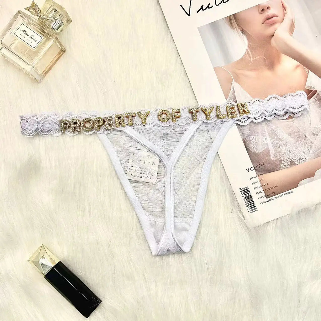 Custom Thong with Name Customized Pantie Rhinestone Letter Sexy Personalized Lingerie Gift T-back G-String Bikini Jewelry