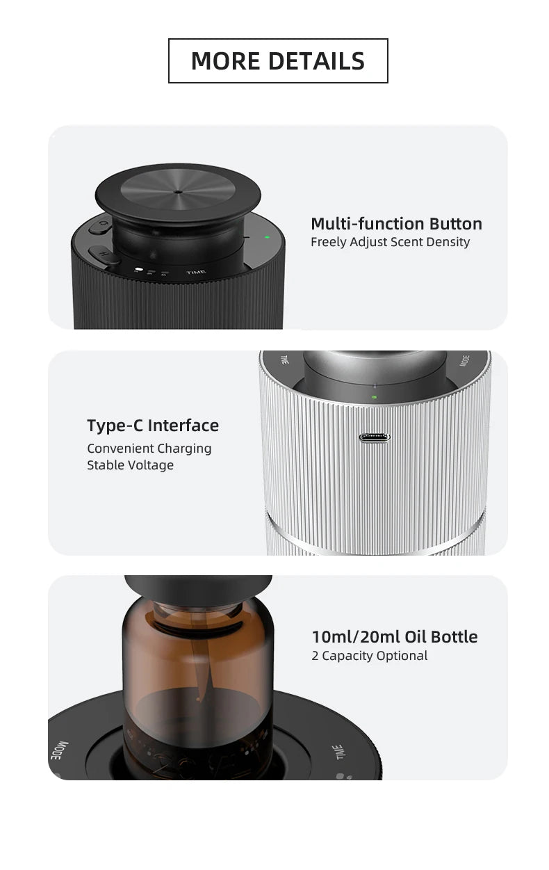 Car Air Freshener Device Essential Oil Diffuser For Home Office USB Rechargeable Diffuser Aluminium Alloys Aromatic Oil Diffuser