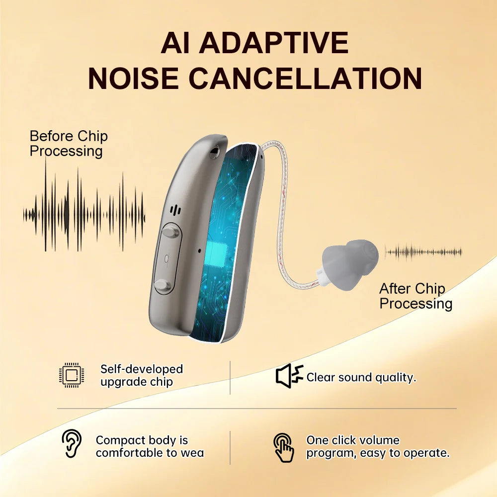 Mirasing Hearing Aids，Bluetooth RIC Hearing Aid - 2025 Rechargeable BTE with Noise Cancelling & Charging Case