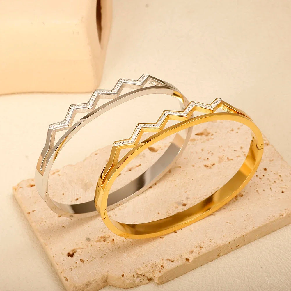 Stainless Steel Inlaid Zircon Bangle Round Bracelets