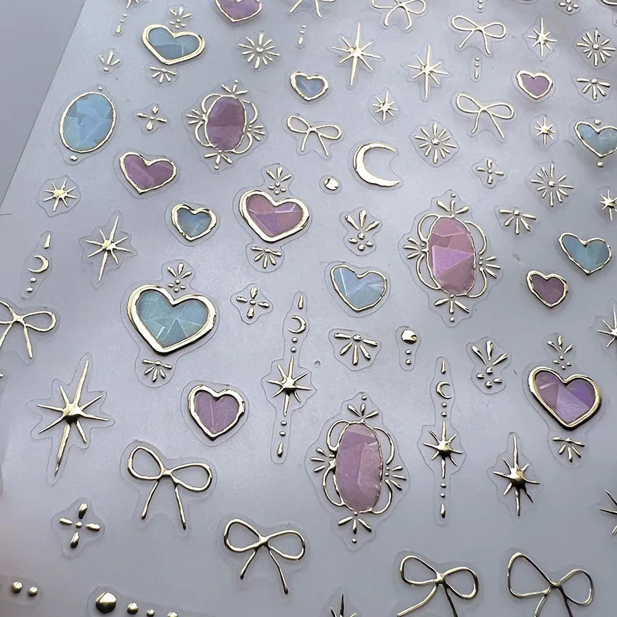 1pcs 5D Shell Light Nail Stickers Fashion Gold Border Love Heart Bowknot Moon Star Art Decal High Quality Manicure Decorations
