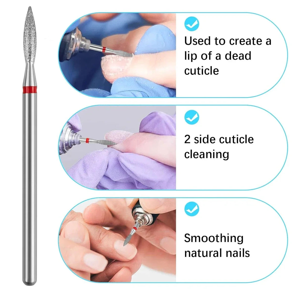 6pcs/SET Nail Dill Bits Diamond Milling Cutter for Manicure 3/32" Burr Electric Nail File Cuticle Remover Tool