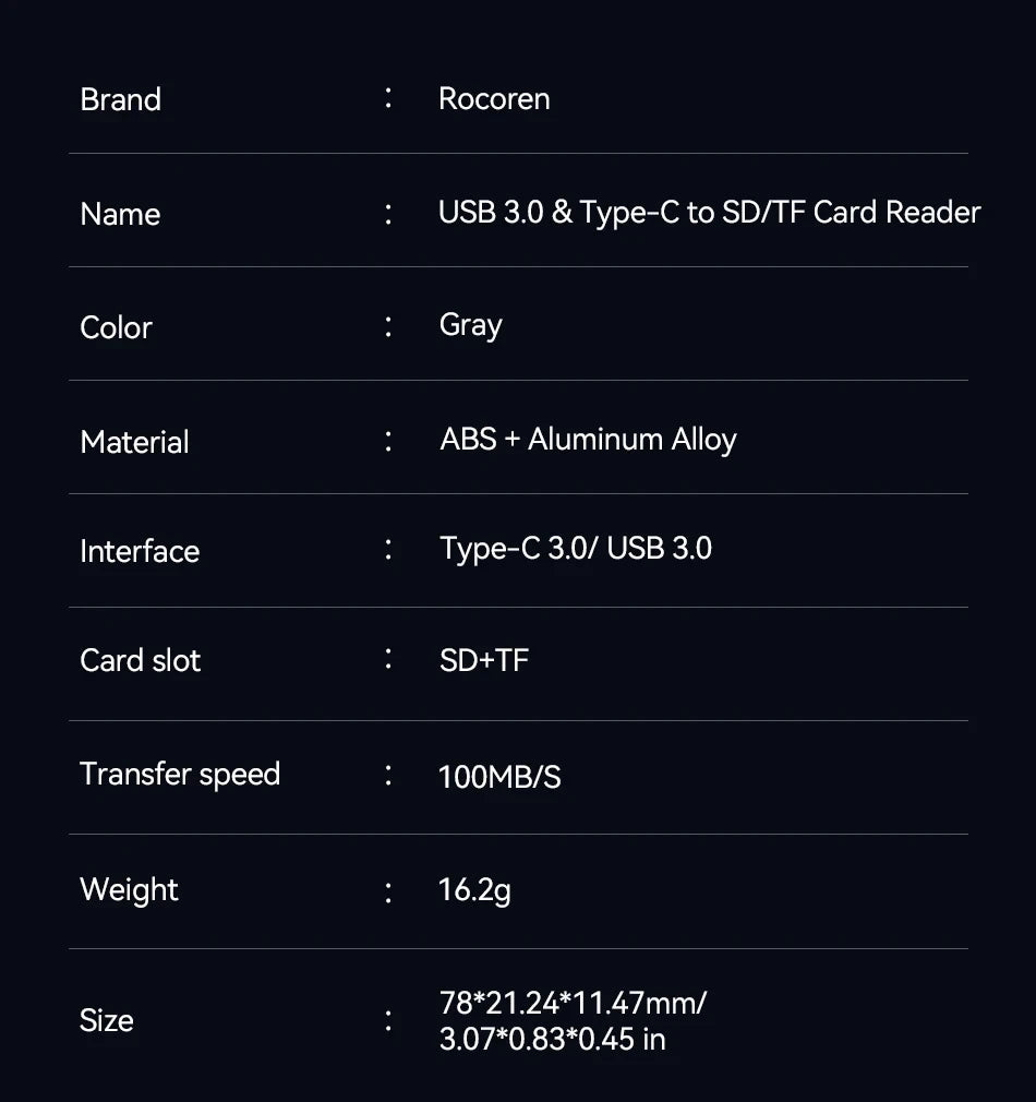 Rocoren Card Reader 2 in 1 USB 3.0 5Gbps USB A USB C Combined Design SD/TF Cards 2TB Smart Cardreader for Laptop Accessories