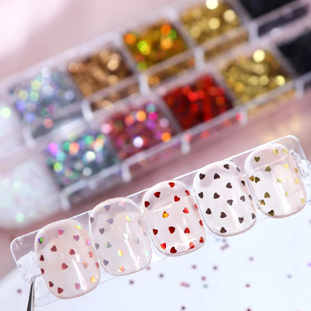12 Grids Y2K Mini Laser Star Heart Nail Sequins Glitter Five-pointed Stars Nail Flakes Epoxy Resin Mold Fillers Manicure Decor *