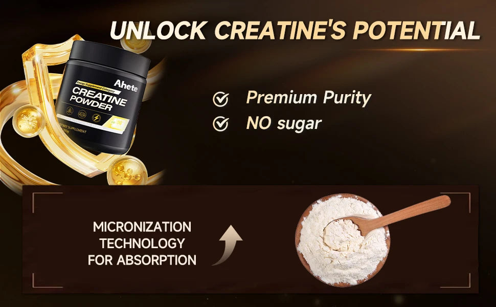 Ahete Fast-Absorbing Creatine Powder, Superior Mixability & Uptake, Supports ATP Energy, Sugar & Additive-Free