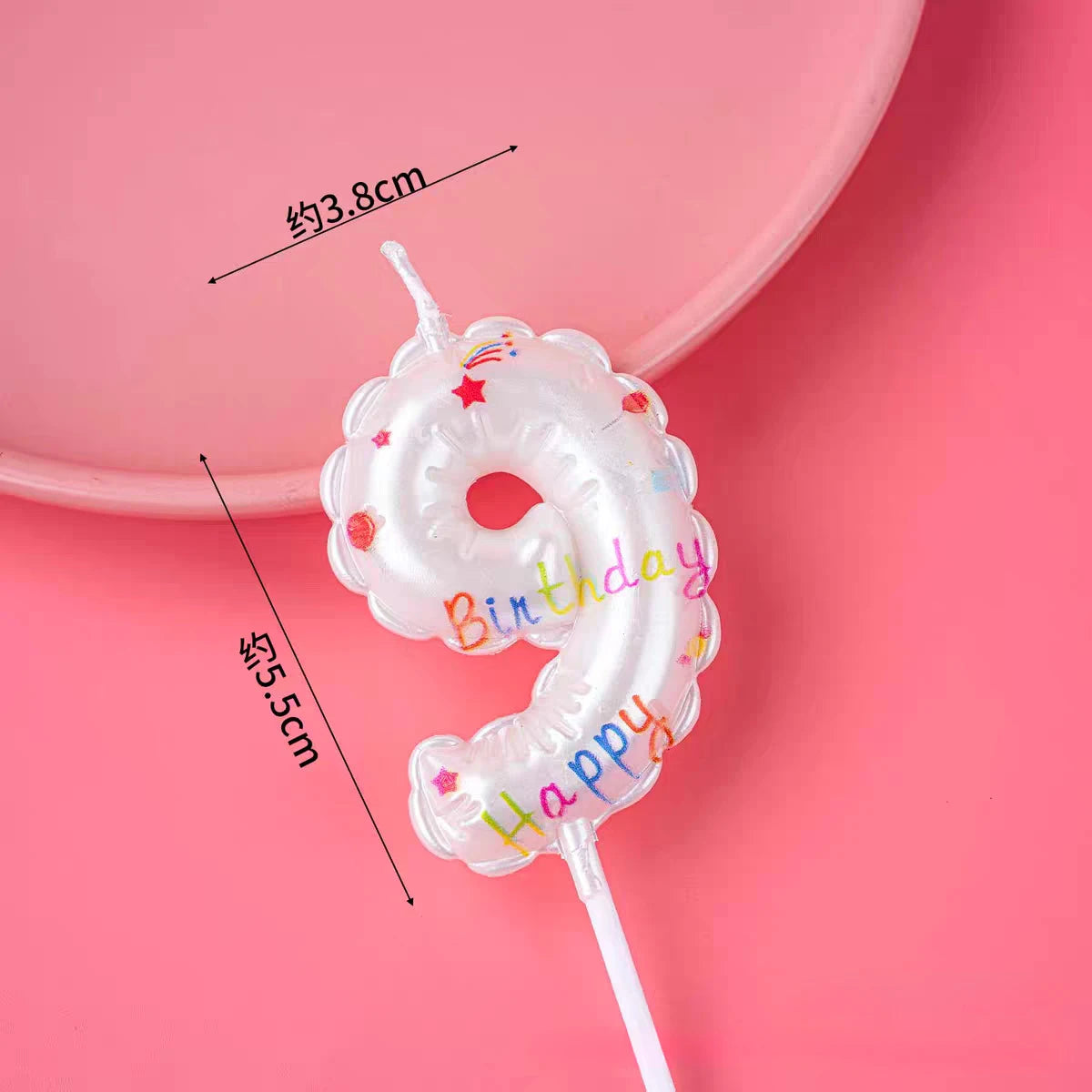 1pc Happy Birthday Candles, Princess Theme Cake Decoration, White Printed Pattern, Baby Shower Party Supplies, 0-9 Digital Numbe