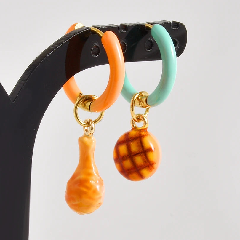 1Pair Dopamine Enamel Sweet Heart  Cute Bee Flower Y2K Girl Aesthetic Aretes Funny Food Cake Gothic Star Hoop Earrings Jewelry