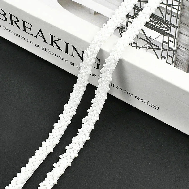 2/5/10Yards 7mm Beaded Lace Ribbon Sewing Wedding Dresses Laces Trim Decorative Trimmings Stitching Fabric DIY Crafts Materials